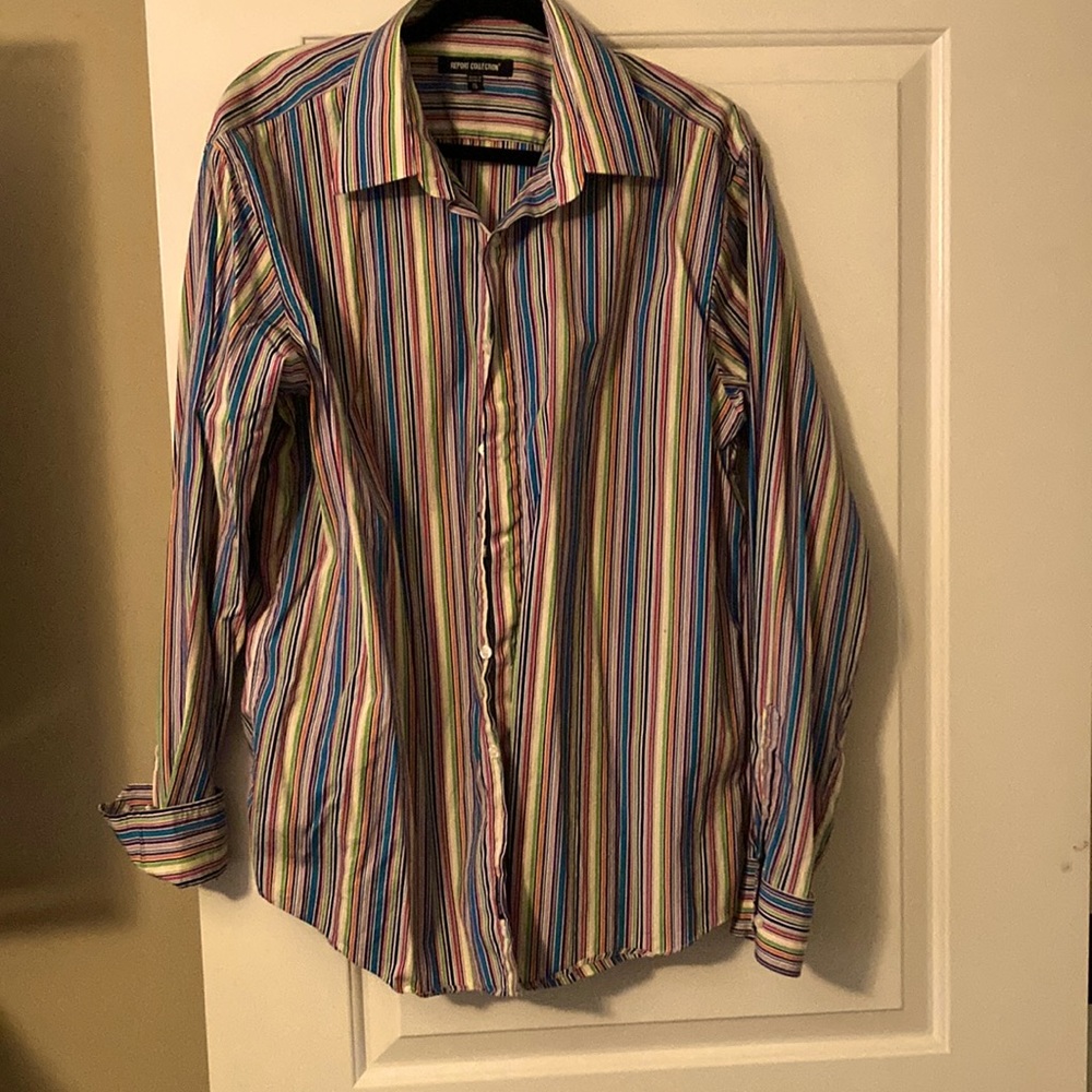 Report Collection mens button front cuffed dress shirt sz xl multi color cotton